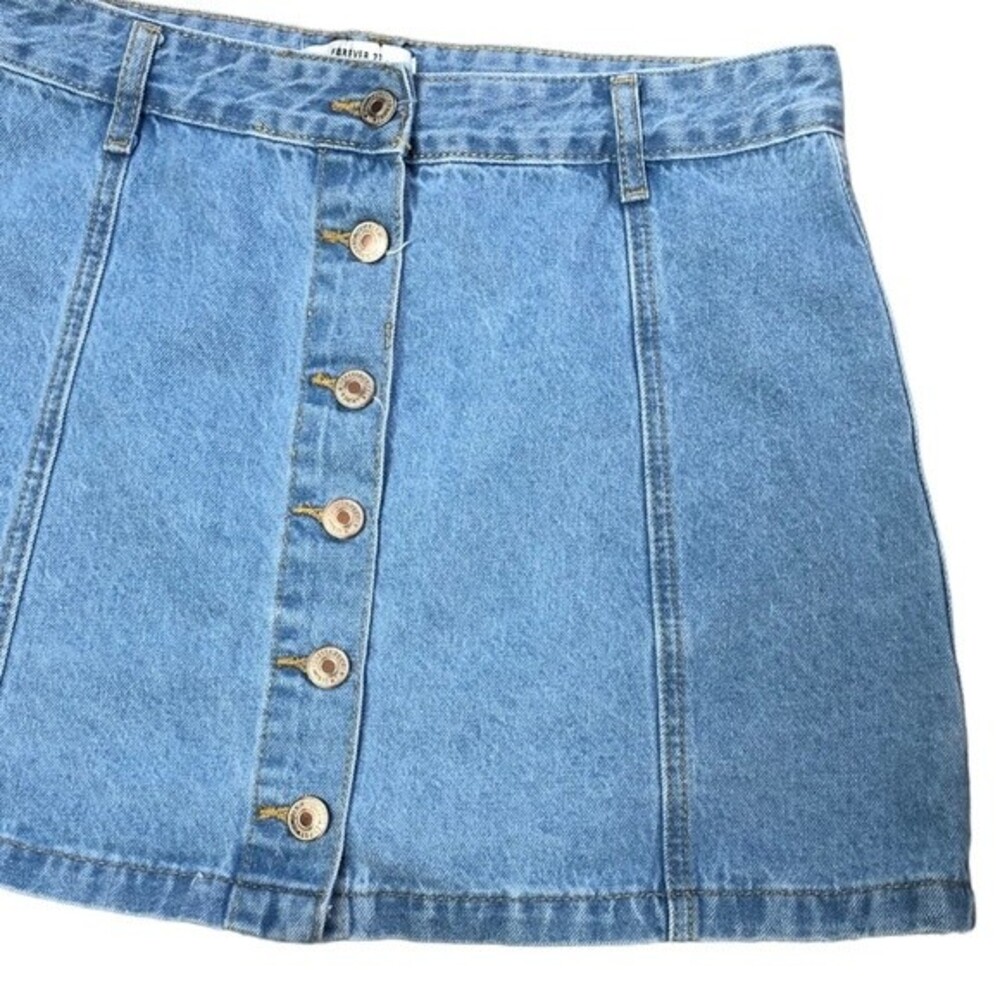 Forever 21 Button Front Medium Wash Denim Mini Skirt - Picture 2 of 4
